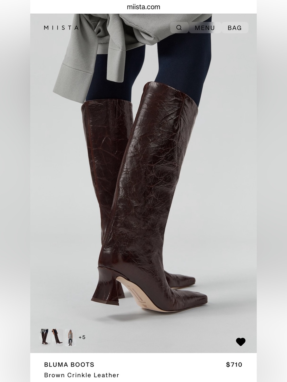 Miista Bluma Leather Boots in Burgundy Crinkle - Picture 2 of 12